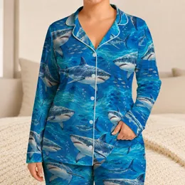 Blue Purple Shark Ocean Style for Coastal Getaways and Summer Adventures for Men Satin Pajamas Set