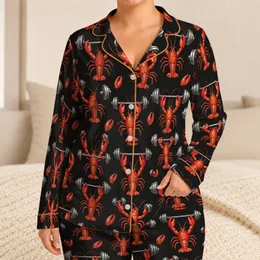 Red Lobster and Barbell Motifs for Coastal Fitness Fans and Playful Gifts for Him Satin Pajamas Set
