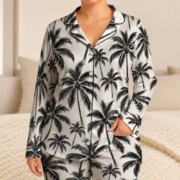 Black And White Palm Trees For Tropical Beach Getaways And Relaxed Summer Days All Year Satin Pajamas Set