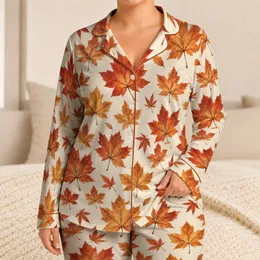 Autumn Maple Leaves for Cozy Seasonal Lounging and Relaxed Weekend Getaways at Home Satin Pajamas Set