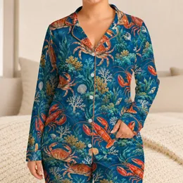 Lobster And Crab Ocean Reef For Coastal Getaways And Relaxed Summer Living By The Sea Satin Pajamas Set