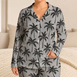 Minimalist Palm Tree Sketches for Tropical Summer Vacation Style Satin Pajamas Set