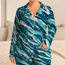Distressed Teal Ocean Stripes for Tropical Getaways and Relaxed Summer Lounging Satin Pajamas Set