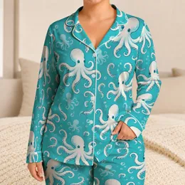White Octopus Ocean Motifs for Relaxed Coastal Getaways and Seaside Escapes Satin Pajamas Set