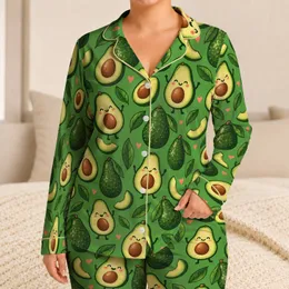 Cute Avocado And Fruit Motifs For Relaxed Summer Lounging And Cozy Nights Satin Pajamas Set