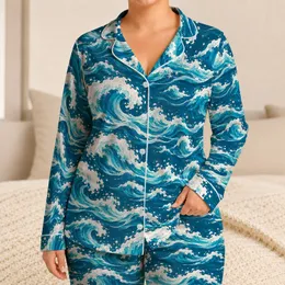 Blue Ocean Waves and White Sea Foam for Relaxed Coastal Summer Getaways Satin Pajamas Set