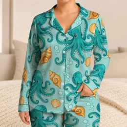 Octopus And Seashells For Tropical Beach Days And Coastal Getaways Satin Pajamas Set