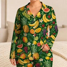 Tropical Pineapple Watermelon Mango Fruit for Beach Getaways and Relaxed Summer Days Satin Pajamas Set
