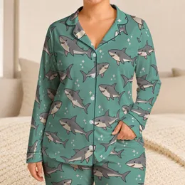 Cartoon Shark Ocean Scene for Relaxed Summer Beach Days and Coastal Gift Giving Fun Satin Pajamas Set