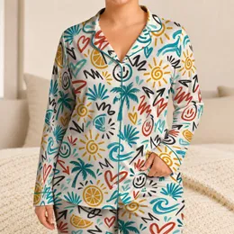 Colorful Coastal Graffiti Doodles for Relaxed Summer Getaways and Creative Weekends Satin Pajamas Set