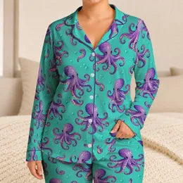 Purple Octopus Ocean Motifs for Tropical Getaways and Relaxed Coastal Living at Home Satin Pajamas Set