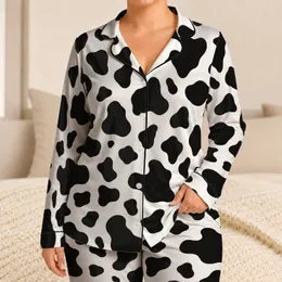 Black And White Cowhide Spots For Relaxed Summer Getaways And Easy Coastal Weekends Satin Pajamas Set