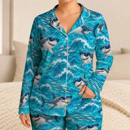Sunglasses Sharks And Turquoise Waves For Playful Tropical Beach Days Satin Pajamas Set