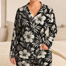 White Hibiscus and Tropical Leaves for Relaxed Island Getaways and Summer Escapes Satin Pajamas Set