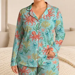 Watercolor Octopus and Jellyfish Ocean Life for Sunny Coastal Getaways and Surf Days Satin Pajamas Set