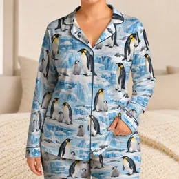 King Penguin Gathering for Cozy Arctic Evenings and Nature Lovers Satin Pajamas Set