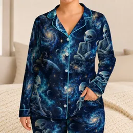 Cosmic Alien Encounters for Stargazing Nights and Relaxed Getaways for Sci-Fi Fans Satin Pajamas Set
