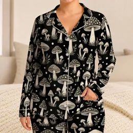 Hand Drawn Mushrooms for Playful Summer Lounging and Beach Getaways Satin Pajamas Set