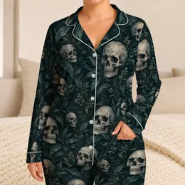 Gothic Skull Meadow for Spooky Nights and Dark Alternative Style Enthusiasts Gift Satin Pajamas Set