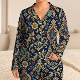 Golden Baroque Paisley Motifs for Elegant Lounge Evenings and Relaxed Gift Giving Satin Pajamas Set