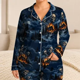 Haunted Cabin And Floating Skulls For Spooky Halloween Nights And Cozy Gothic Evenings Satin Pajamas Set