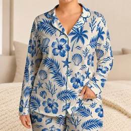Blue Seaside Palms And Starfish For Relaxed Coastal Vacation Style Satin Pajamas Set