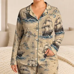 Vintage Sailing Ships for Coastal Summer Escapes and Beach Vacation Style Satin Pajamas Set