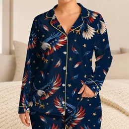 Bald Eagle And Golden Stars For Patriotic Lounging And Relaxed Evenings Satin Pajamas Set