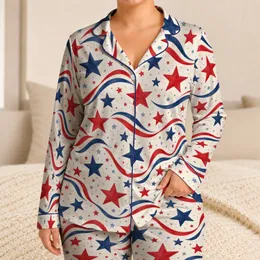 Red and Navy Star Waves for Festive Lounging and Relaxed Nights at Home for Him Satin Pajamas Set