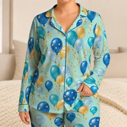Blue And Gold Birthday Balloons For Cheerful Celebration And Cozy Nights Satin Pajamas Set