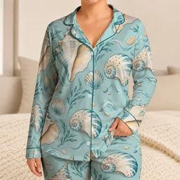 Conch Shells and Spiral Seashells for Relaxed Coastal Vacation Style Satin Pajamas Set