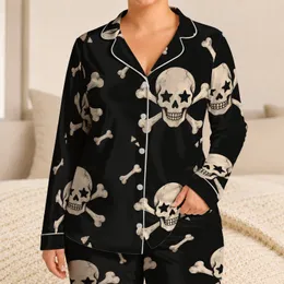 Ivory Skull And Crossbones Motifs For Coastal Lounging And Relaxed Summer Days Satin Pajamas Set