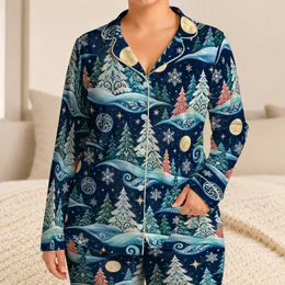 Moonlit Winter Forest and Snowflakes for Cozy Holiday Evenings and Fireside Lounging Satin Pajamas Set