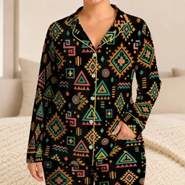 Colorful Tribal Geometric Motifs for Relaxed Weekend Lounging and Cozy Nights at Home Satin Pajamas Set