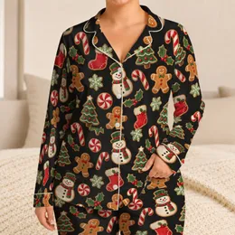 Gingerbread Snowmen and Peppermint Cookies for Cozy Christmas Evenings Satin Pajamas Set