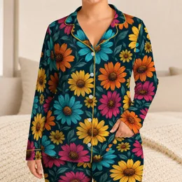 Vibrant Teal Garden Daisies for Relaxed Evenings and Colorful At-Home Style Gifts Satin Pajamas Set