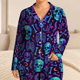 Neon Cyberpunk Skulls and Bones for Bold Nights and Alternative Streetwear Style Satin Pajamas Set