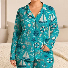 Lake Blue Nautical Sailboats and Ocean Icons for Seaside Getaways and Coastal Living Satin Pajamas Set