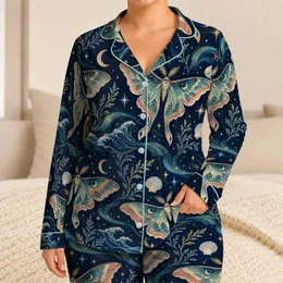 Iridescent Moth and Starry Sky Art for Dreamy Summer Beach Escapes Satin Pajamas Set