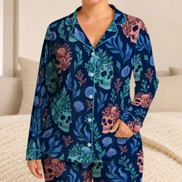Deep Sea Skull And Seaweed Motifs For Coastal Getaways And Relaxed Beach Days Satin Pajamas Set