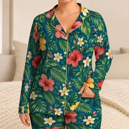Tropical Hibiscus and Plumeria Flowers for Relaxed Island-Inspired Lounging at Home Satin Pajamas Set