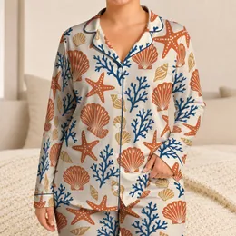Ocean Coral And Starfish Motifs For Relaxed Seaside Getaways Satin Pajamas Set
