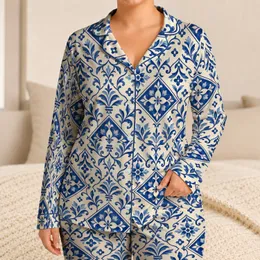 Blue Moroccan Tile Motifs for Relaxed Coastal Getaways and Mediterranean-Inspired Living Satin Pajamas Set