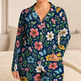 Colorful Botanical Flowers and Butterflies for Relaxed Weekend Lounging at Home Satin Pajamas Set