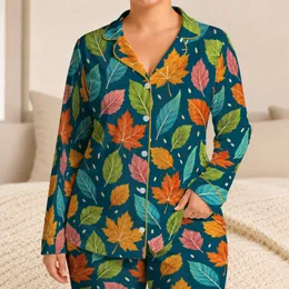 Colorful Autumn Leaves for Cozy Relaxing Evenings and Nature-Inspired Lounging at Home Satin Pajamas Set