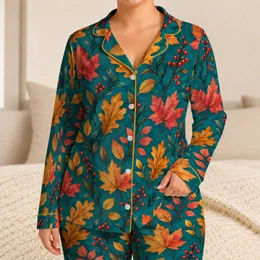 Autumn Leaves and Berry Branches for Cozy Fall Evenings at Home for Nature Lovers Satin Pajamas Set