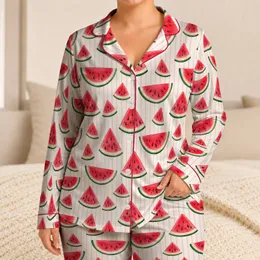 Watermelon Slices And Pink Stripes For Cheerful Summer Lounging And Women Satin Pajamas Set