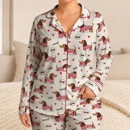 Sausage Dog Hearts And Bones For Cozy Springtime Lounging And Gift Giving Satin Pajamas Set