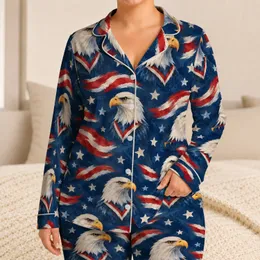 Bald Eagle Patriotic Stars and Stripes for Cozy Winter Lounging and Cabin Weekends Satin Pajamas Set