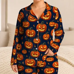 Glowing Jack-O'-Lantern Faces for Cozy Halloween Nights and Autumn Fun for Young Boys Satin Pajamas Set
